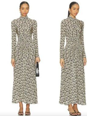 Ulla Johnson Ida Long Sleeve Maxi Dress Silhouette Black White Print Turtleneck